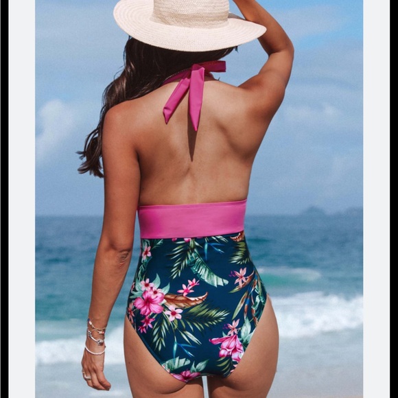 BNWT Night Orchid Halter Tummy Control One-Piece Swimsuit - Picture 2 of 9